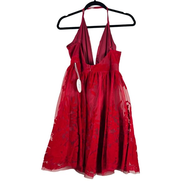 🟣🟣 Luxxel By Alfredo Barraza Womens Red V-neck Lace Mini Formal Gown Dress - Picture 5 of 10